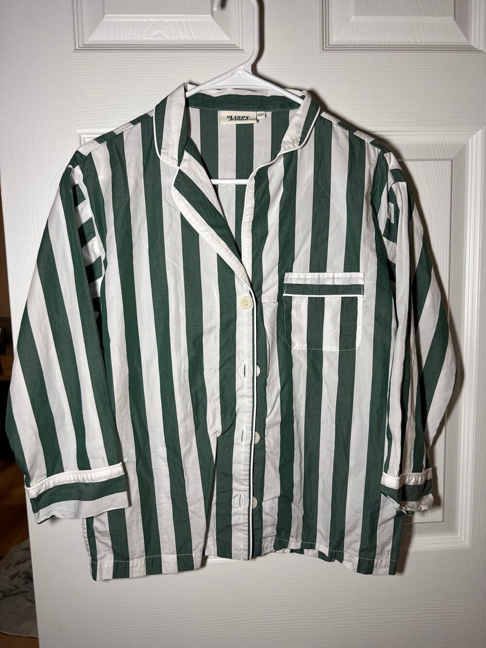 Sleepy Jones Green and White 3/4 Sleeve PJ Top Size XXS